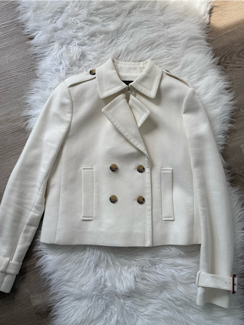 Ann Taylor White Double-Breasted Peacoat